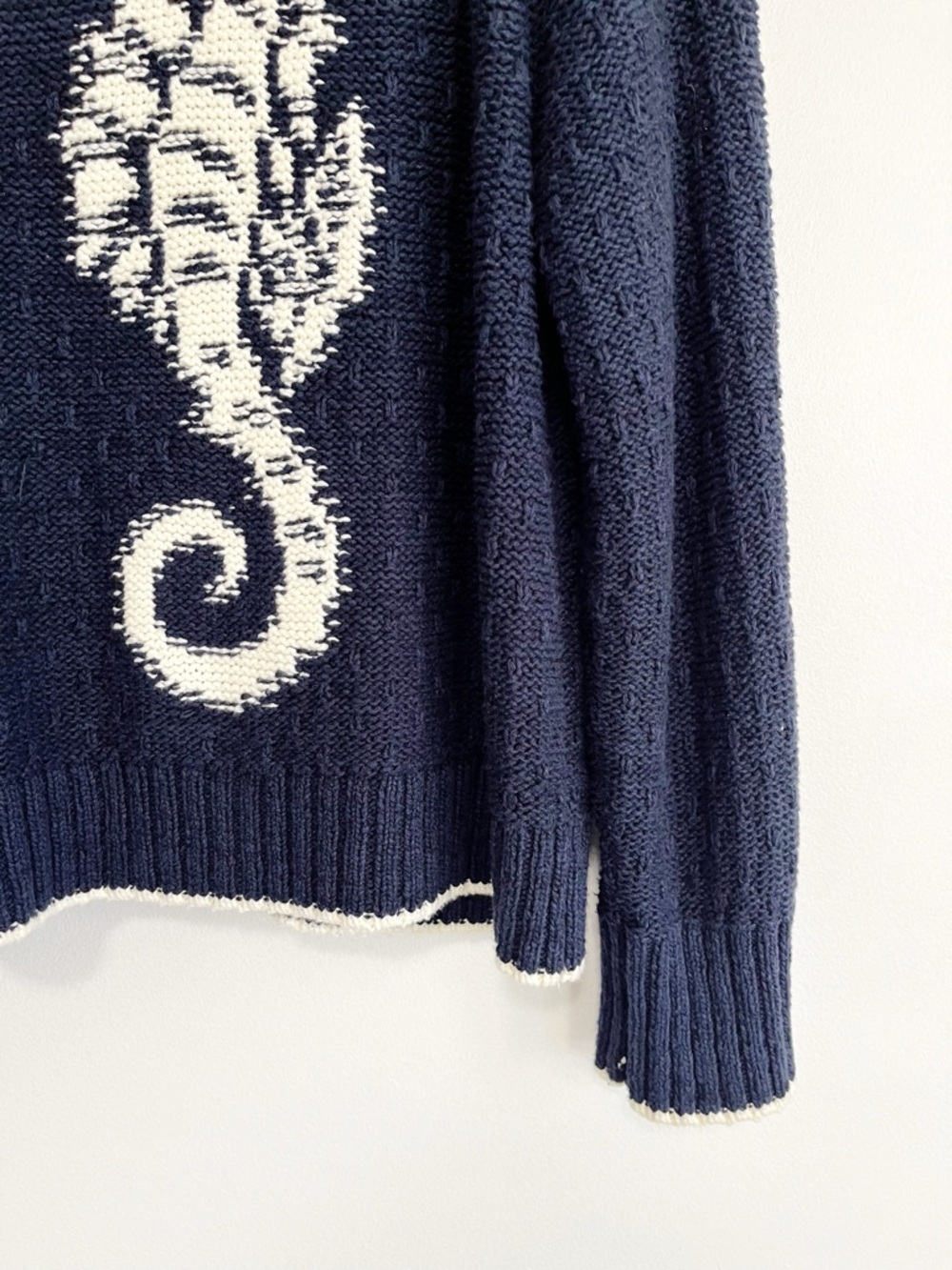 Anthropologie Maeve Seahorse Cardigan Sweater Navy Size Large Petite - Picture 7 of 10